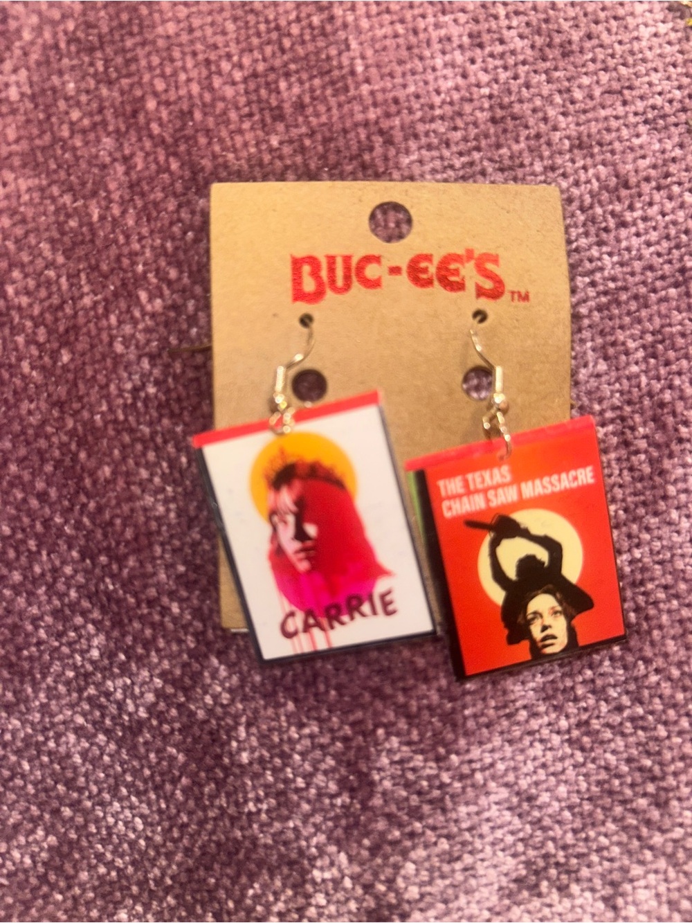 Carrie and Texas chainsaw massacre Poster Dangle Earrings